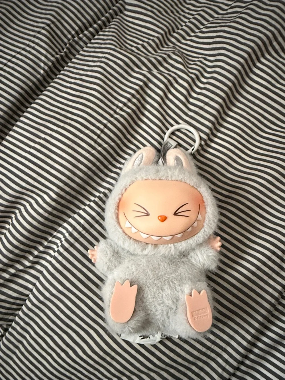 Cute Fluffy Monster Keychain - Gray with Peach Face LA BUBU